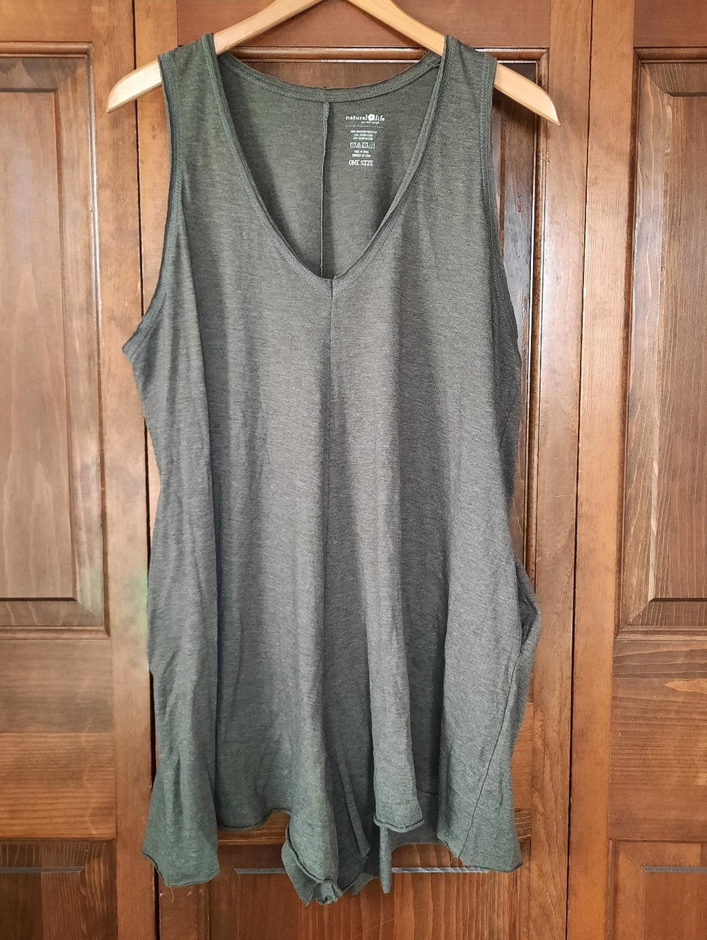 Natural Life Marled Olive Green Boho Sleeveless Tank Romper Pockets One Size